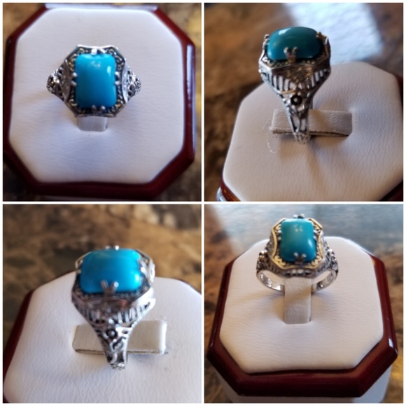 Genuine Sleeping Beauty Turquoise Filigree Ring 6 - Picture 2 of 5
